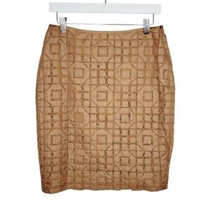 Etcetera by Carlisle Silk Blend Gold Crochet Pieced Pencil Skirt - Size 4
